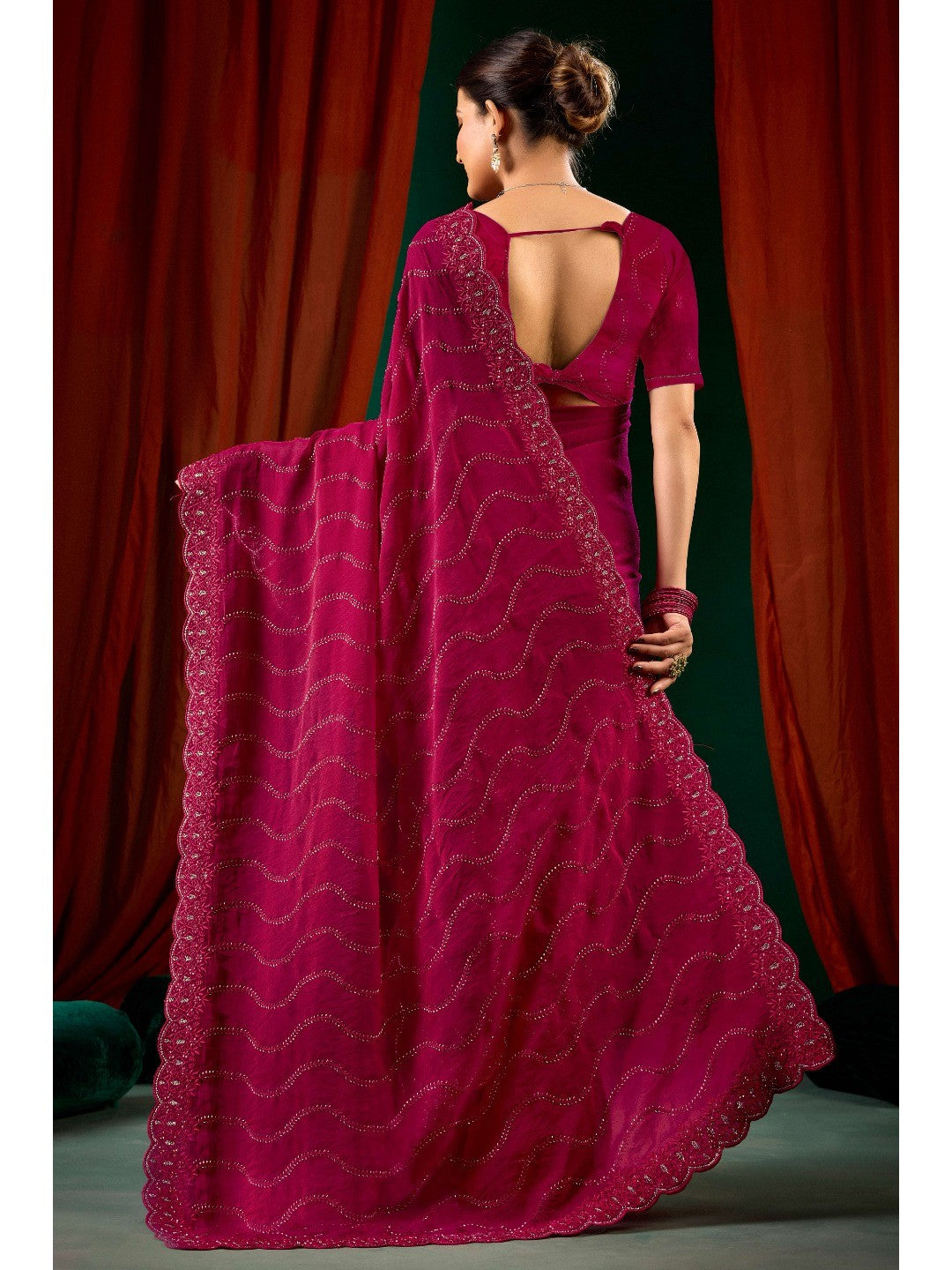 Graceful Pink Georgette Silk Saree with Delicate Embroidery - Image 5