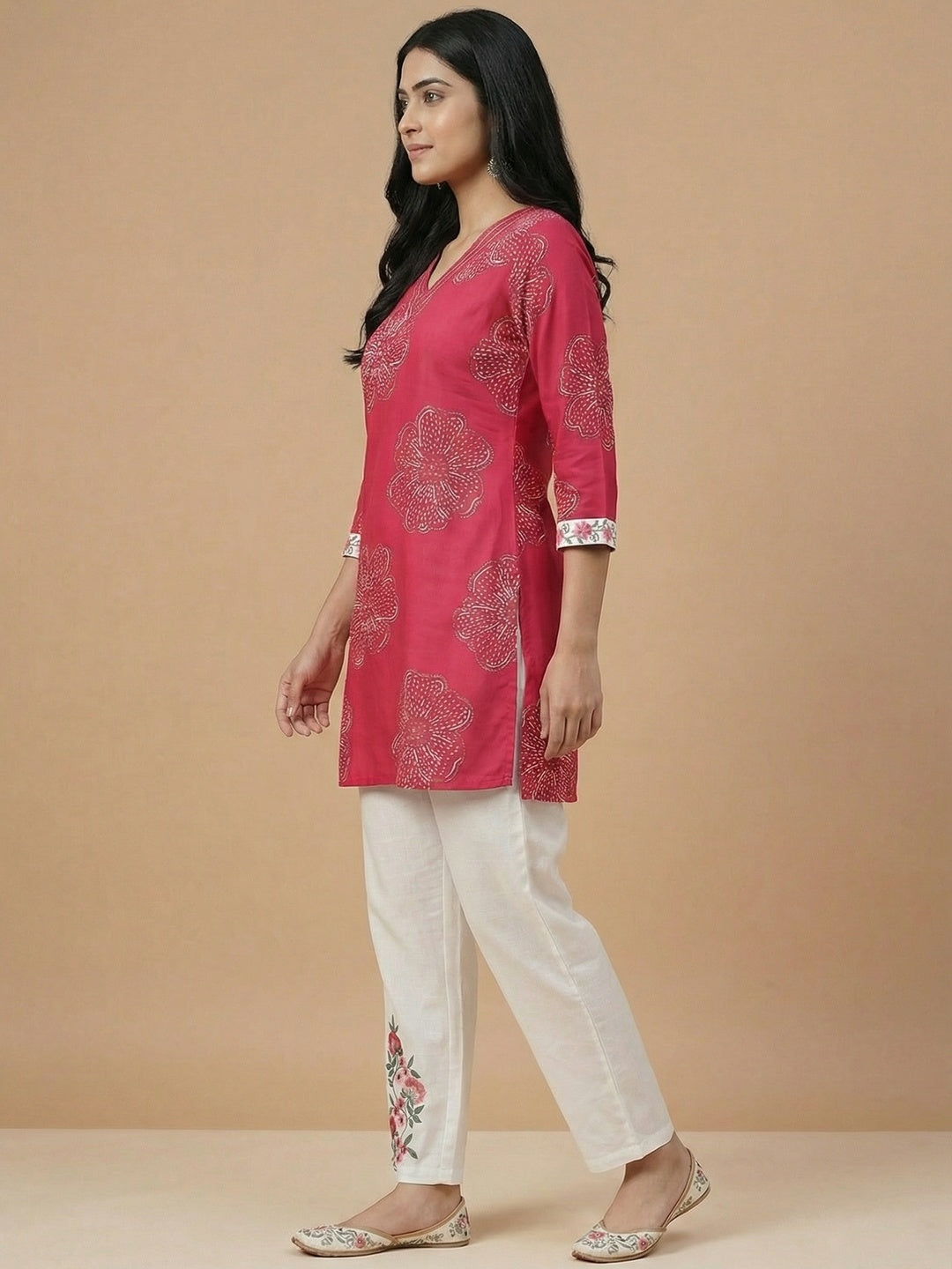 Pink Floral Printed Rayon Top and Bottom Set Featuring Soft Fabric and Straight Fit Silhouette - Image 4