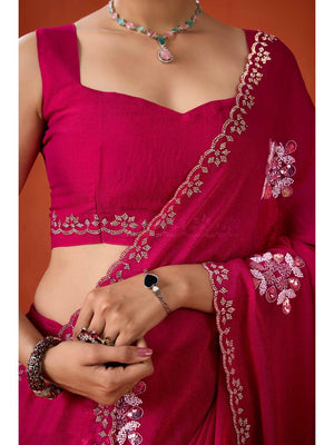 Graceful Magenta Georgette Silk Saree Adorned with Floral Embellishments - Image 2