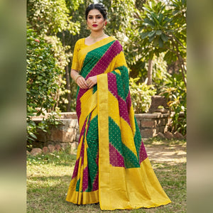 Festive Multicolor Striped Georgette Saree with Fine Zari Weaving - Image 1