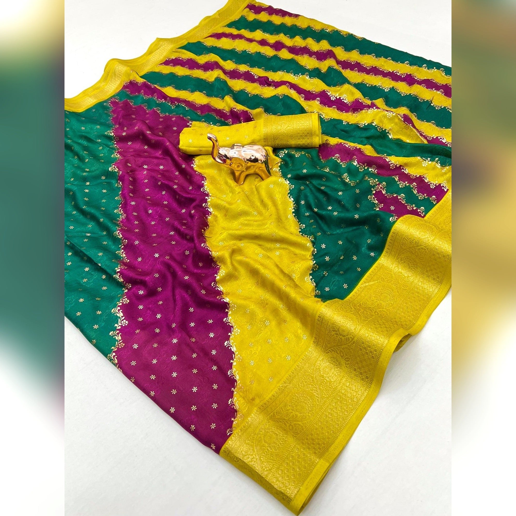 Festive Multicolor Striped Georgette Saree with Fine Zari Weaving - Image 3