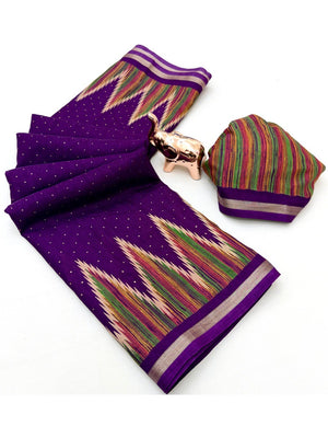 Festive Wear Purple Geometric Printed Tussar Silk Saree with Artistic Pattern - Image 2