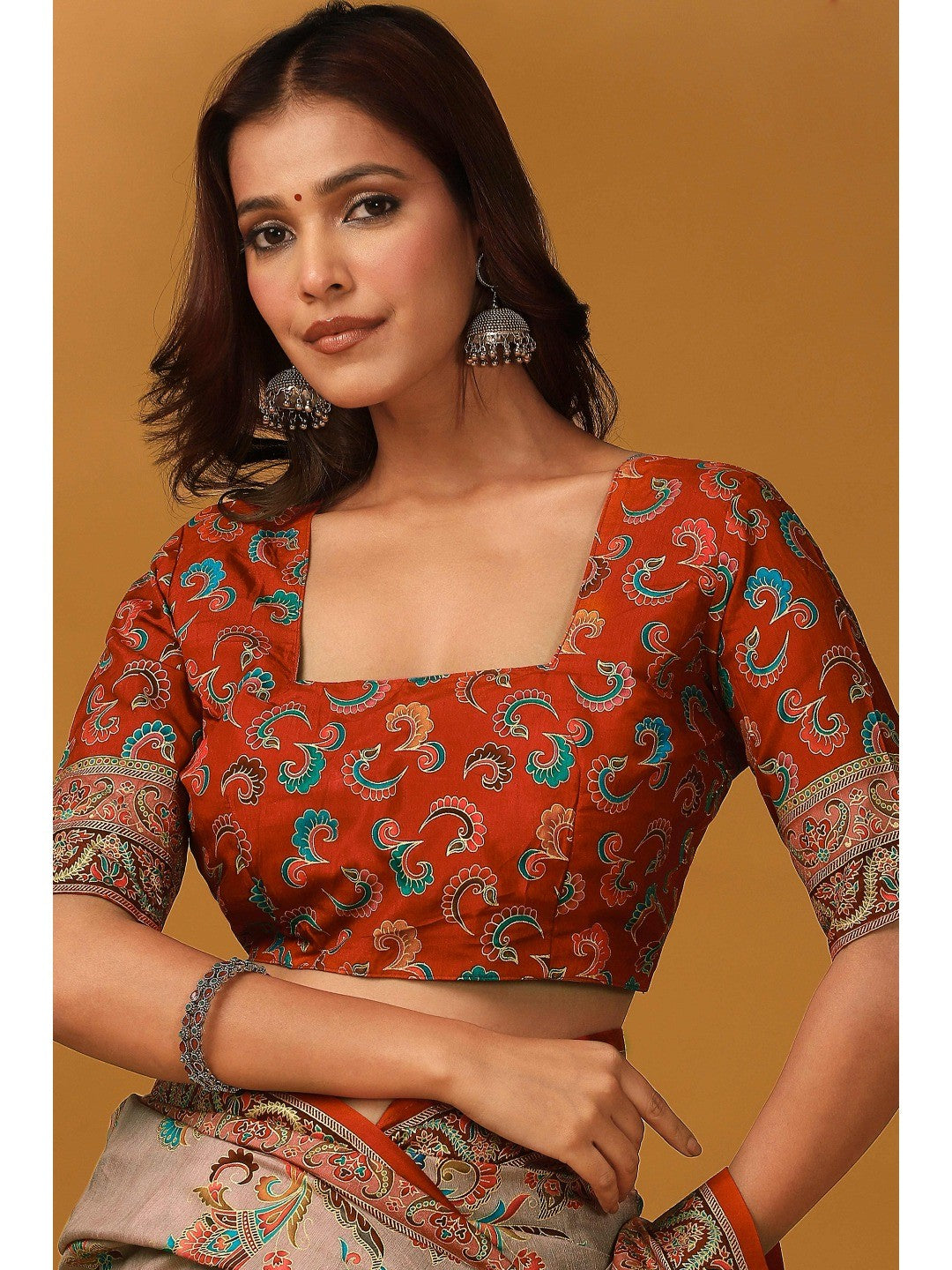 Refreshing Dove Taupe Floral & Paisley Position Printed Pure Viscose Dola Saree With Timeless Charm - Image 7