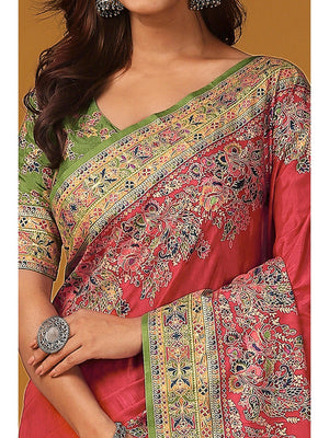 Elegant Pink Pure Viscose Dola Saree Adorned With Floral & Paisley Position Prints - Image 2