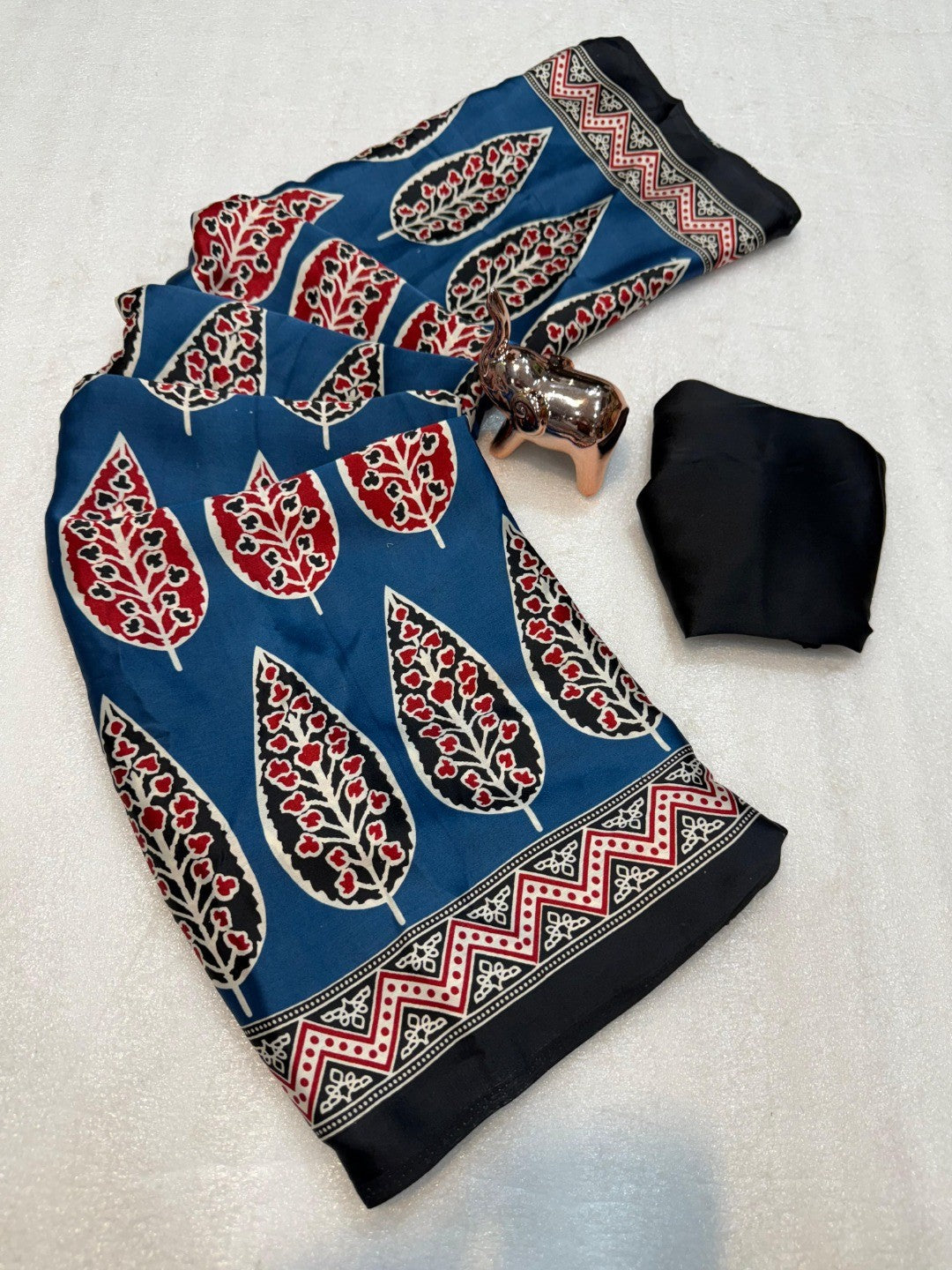 Blue Ajrakh Printed Crepe Saree with Detailed Ajrakh Pallu and Timeless Traditional Look - Image 2