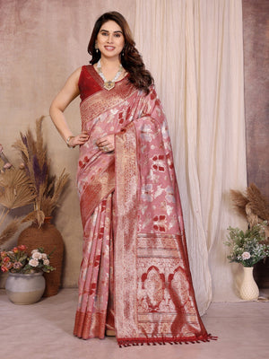 Graceful Maroon Floral & Butterfly Motifs Zari Woven Pure Cotton Saree With Designer Tassel Pallu - Image 1