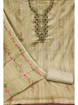 Emerald Green Floral Printed Cotton Blend Dress Material With Elegant Sequins Embroidery Work - Image 2