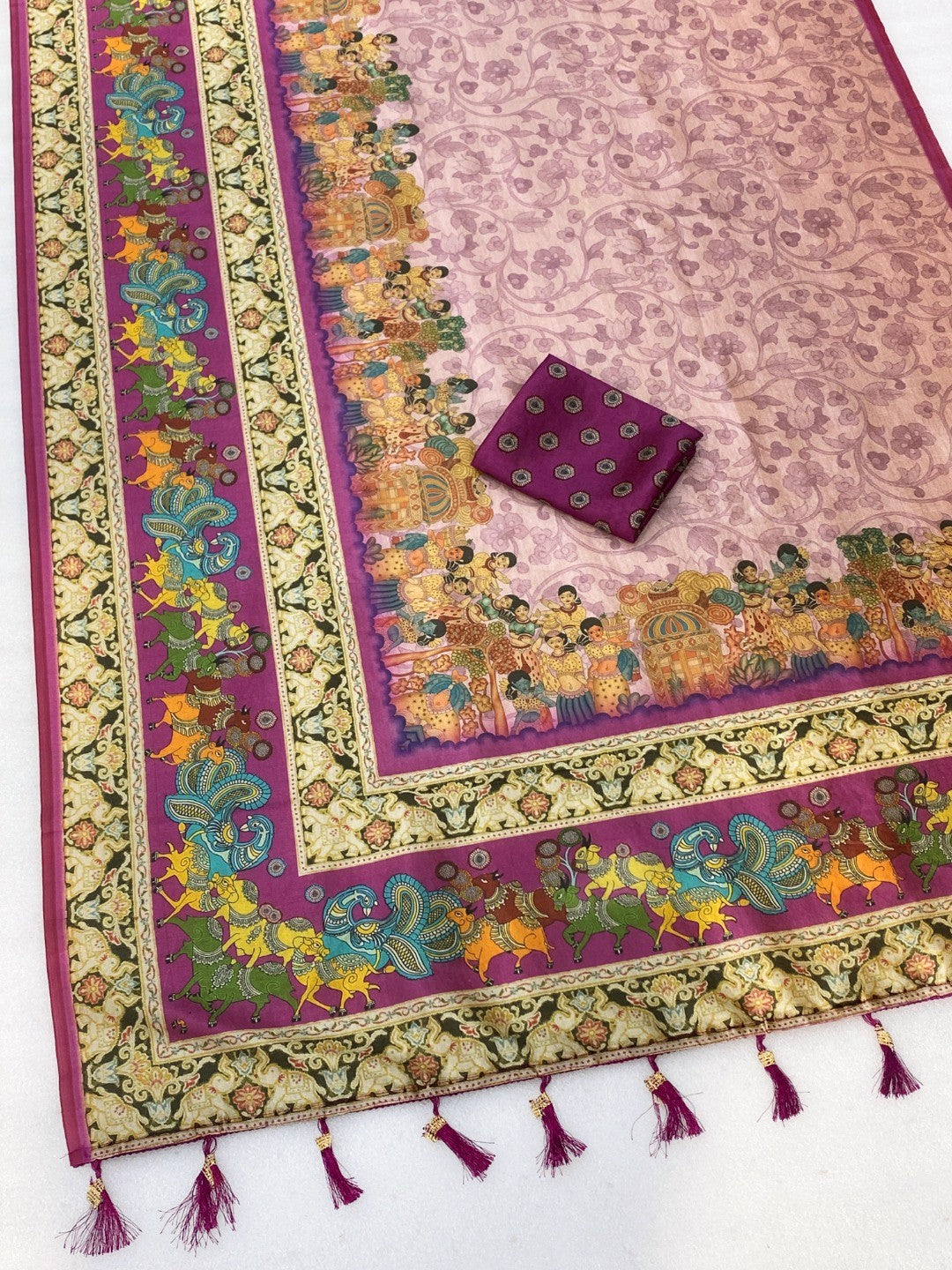 Traditional Pink Silk Blend Saree with Heritage Inspired Border for Wedding and Festive Wear - Image 4
