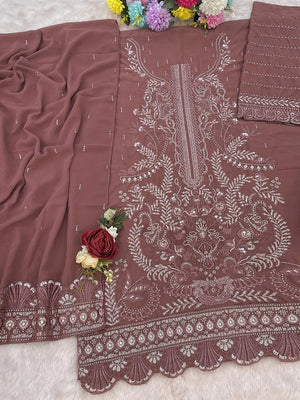 Elegant Pink Embroidered Georgette Semi-Stitched Pakistani Salwar Suit - Image 4