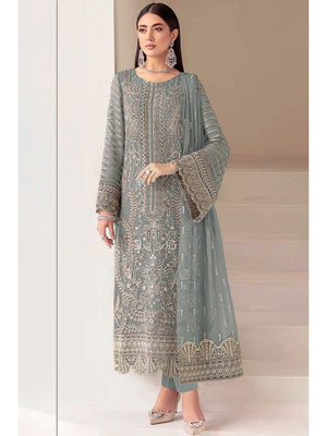 Elegant Sage Green Embroidered Georgette Semi-Stitched Pakistani Salwar Suit - Image 1