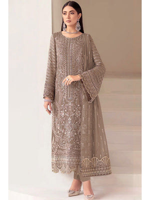 Elegant Brown Embroidered Georgette Semi-Stitched Pakistani Salwar Suit - Image 1