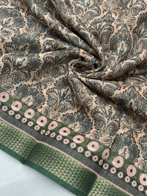 Beige & Green Abstract Digital Print Cotton Blend Saree with Fine Fabric Texture and Elegant Look - Image 2