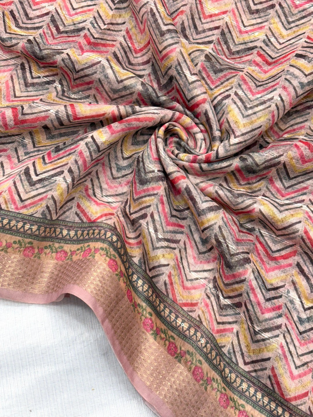 Peach Abstract Digital Print Cotton Blend Saree with Fine Fabric Texture and Elegant Look - Image 2