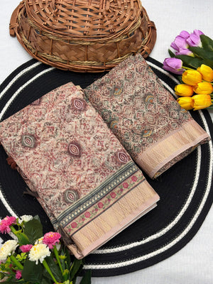Peach Abstract Digital Printed Cotton Blend Saree with Detailed Digital Pattern Finish - Image 2