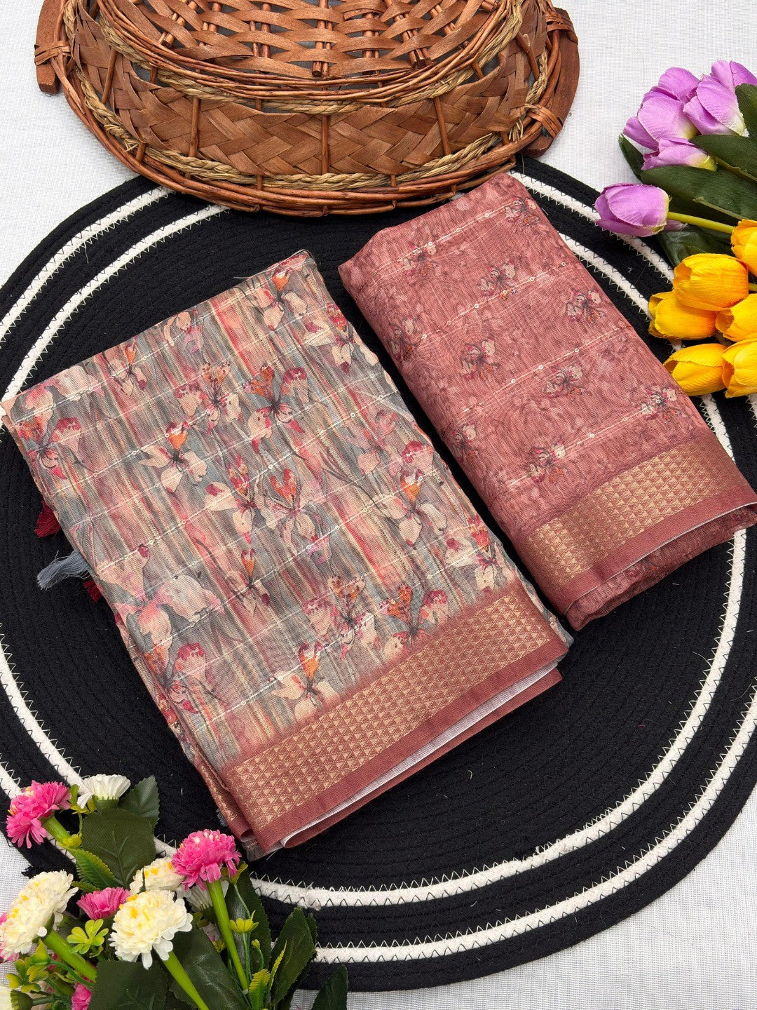 Peach Abstract Digital Printed Cotton Blend Saree with Detailed Digital Pattern Finish - Image 3