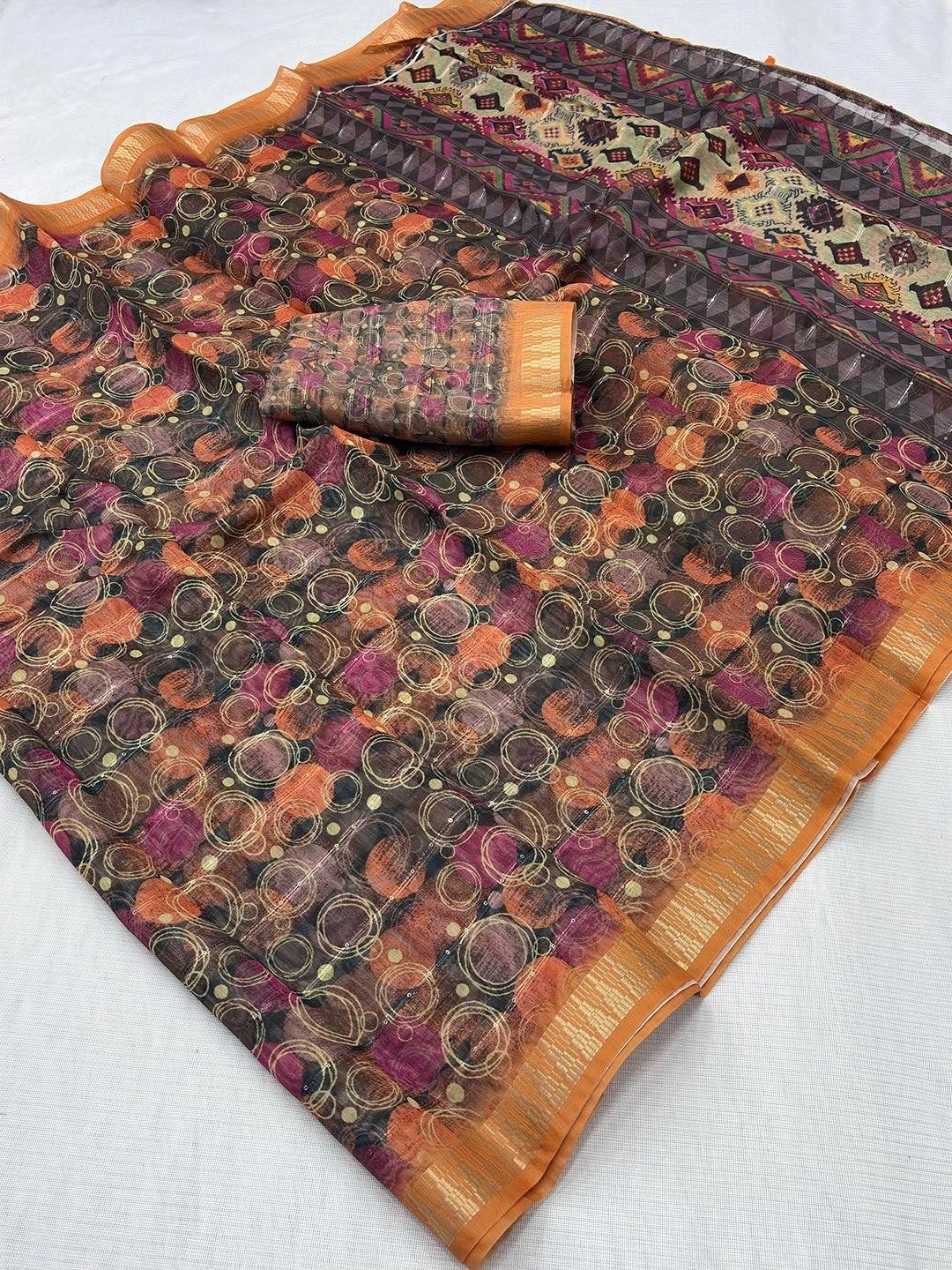 Grey Abstract Digital Printed Cotton Blend Saree with Detailed Digital Pattern Finish - Image 2