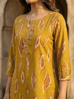 Mustard Rayon Top with Abstract Print with Smooth Texture and Relaxed Modern Styling - Image 2