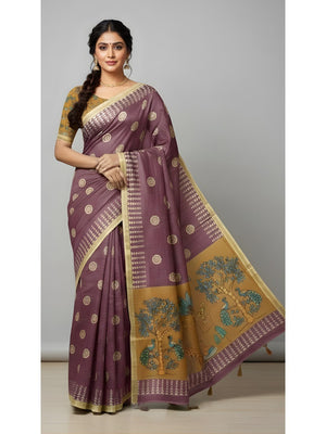 Elegant Onion Pink Tussar Silk Saree Featuring Zari Checks Weaving With Bird & Animal Printed Pallu - Image 1