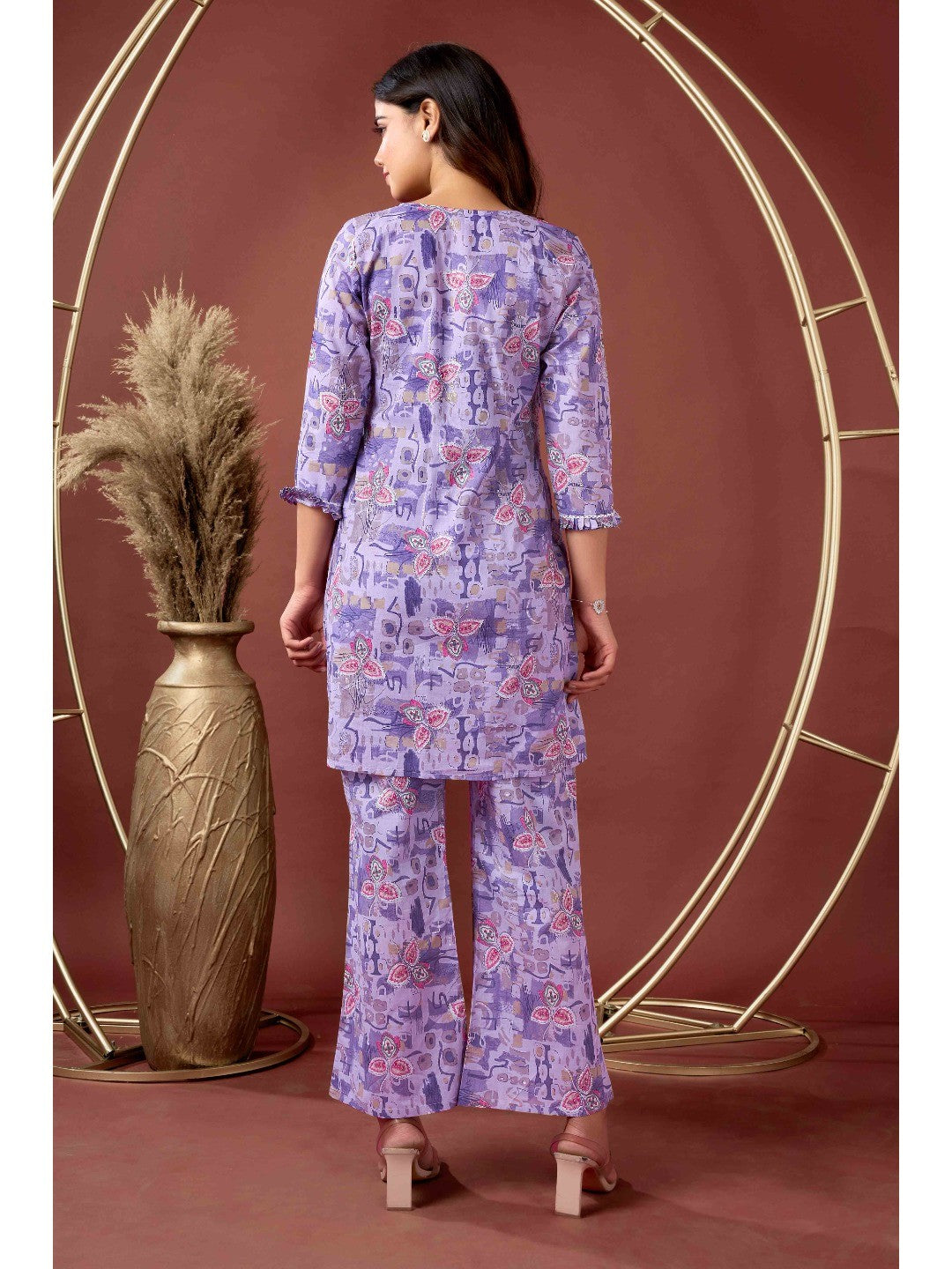 Plum Purple Floral Printed Pure Cotton Co-ord Set - Image 3
