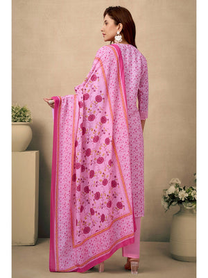 Pink Cotton Blend Straight Suit Featuring Feminine Floral Designs - Image 2