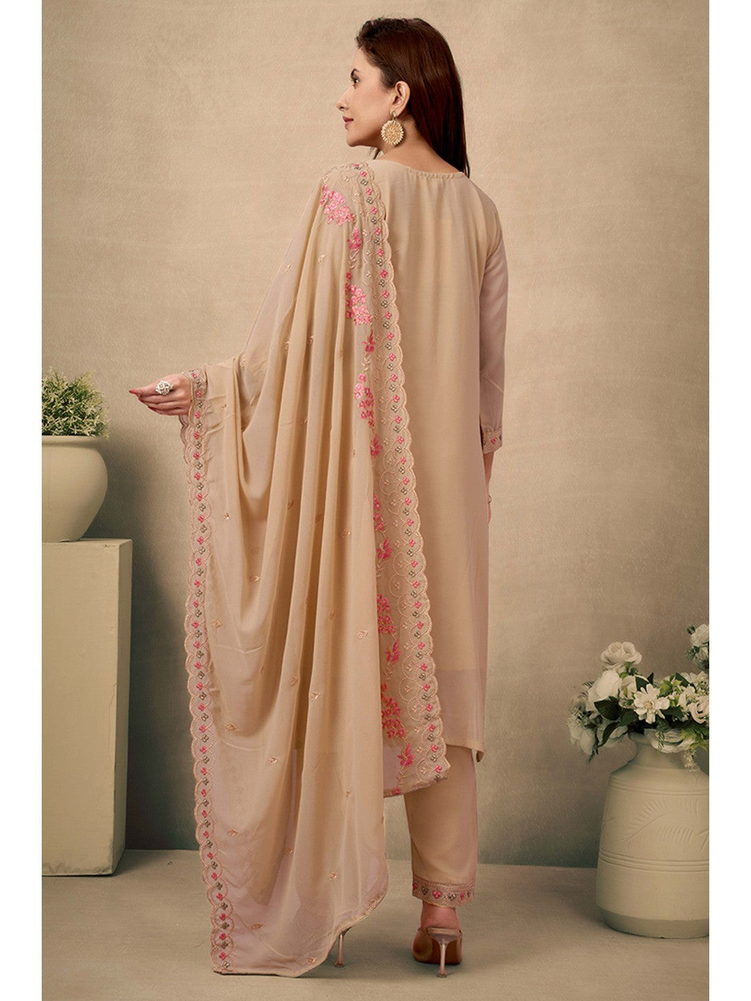 Chikoo Embroidered Straight Salwar Suit in Heavy Viscose Georgette - Image 3