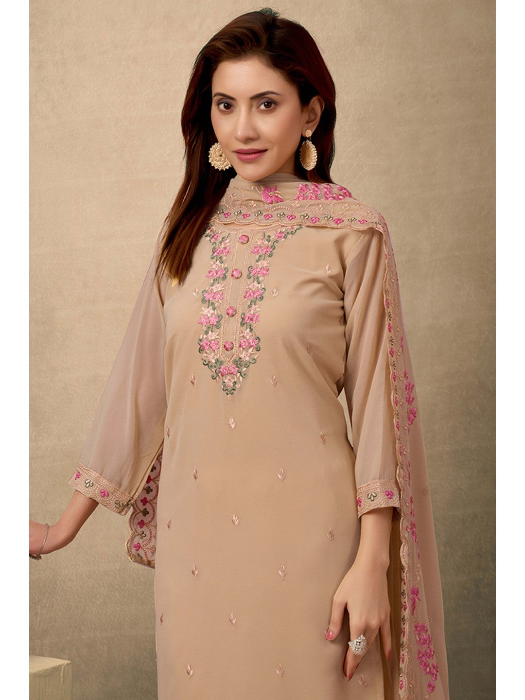 Chikoo Embroidered Straight Salwar Suit in Heavy Viscose Georgette - Image 6