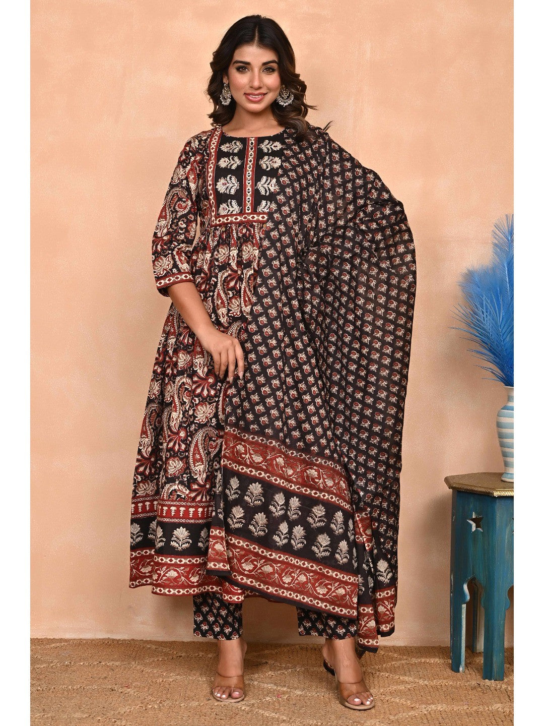 Regal Black Paisley Anarkali Suit in Breathable Cotton Fabric for Effortless Style - Image 4