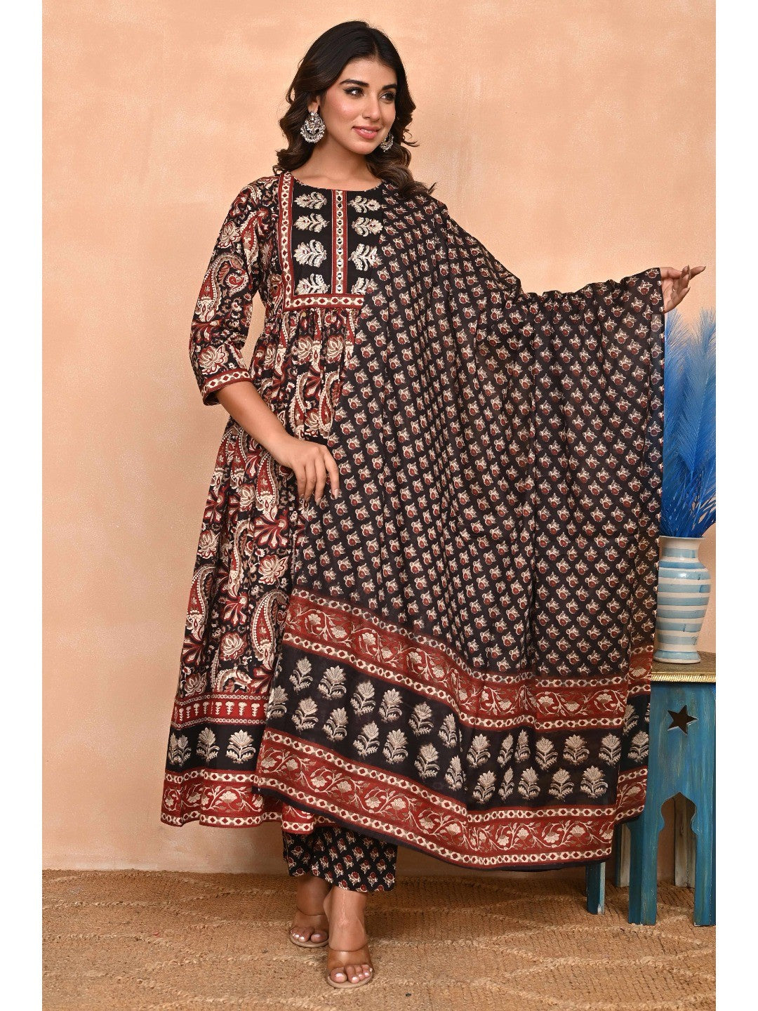 Regal Black Paisley Anarkali Suit in Breathable Cotton Fabric for Effortless Style - Image 6