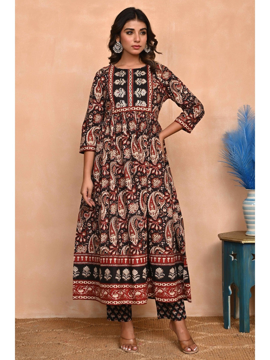Regal Black Paisley Anarkali Suit in Breathable Cotton Fabric for Effortless Style - Image 10