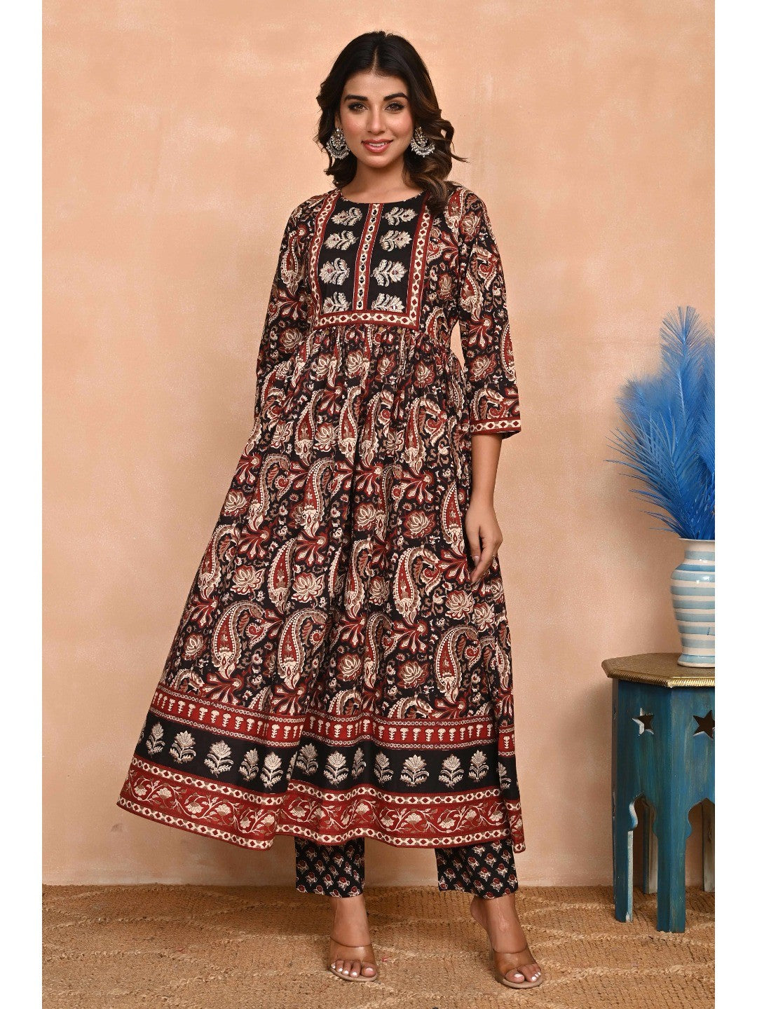 Regal Black Paisley Anarkali Suit in Breathable Cotton Fabric for Effortless Style - Image 11