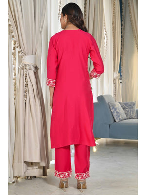 Pink Sequins Embroidered Cotton Silk Salwar Suit - Image 2