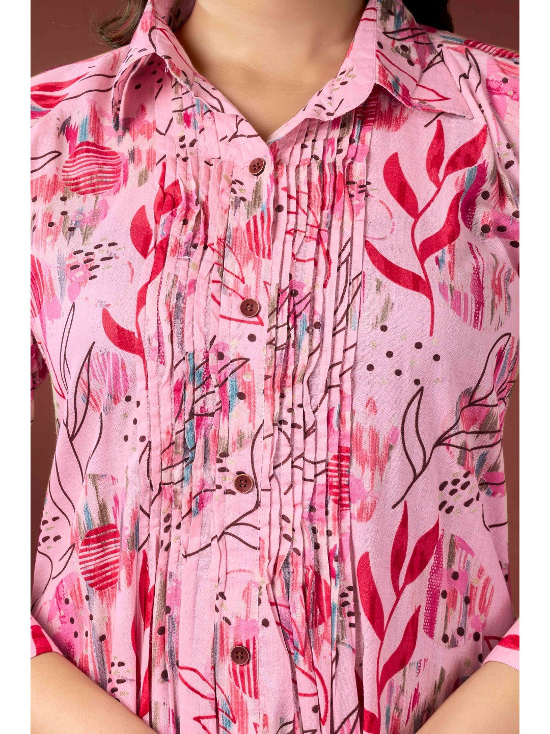 Light Peach Floral Printed Pure Cotton A-Line Kurti - Image 5