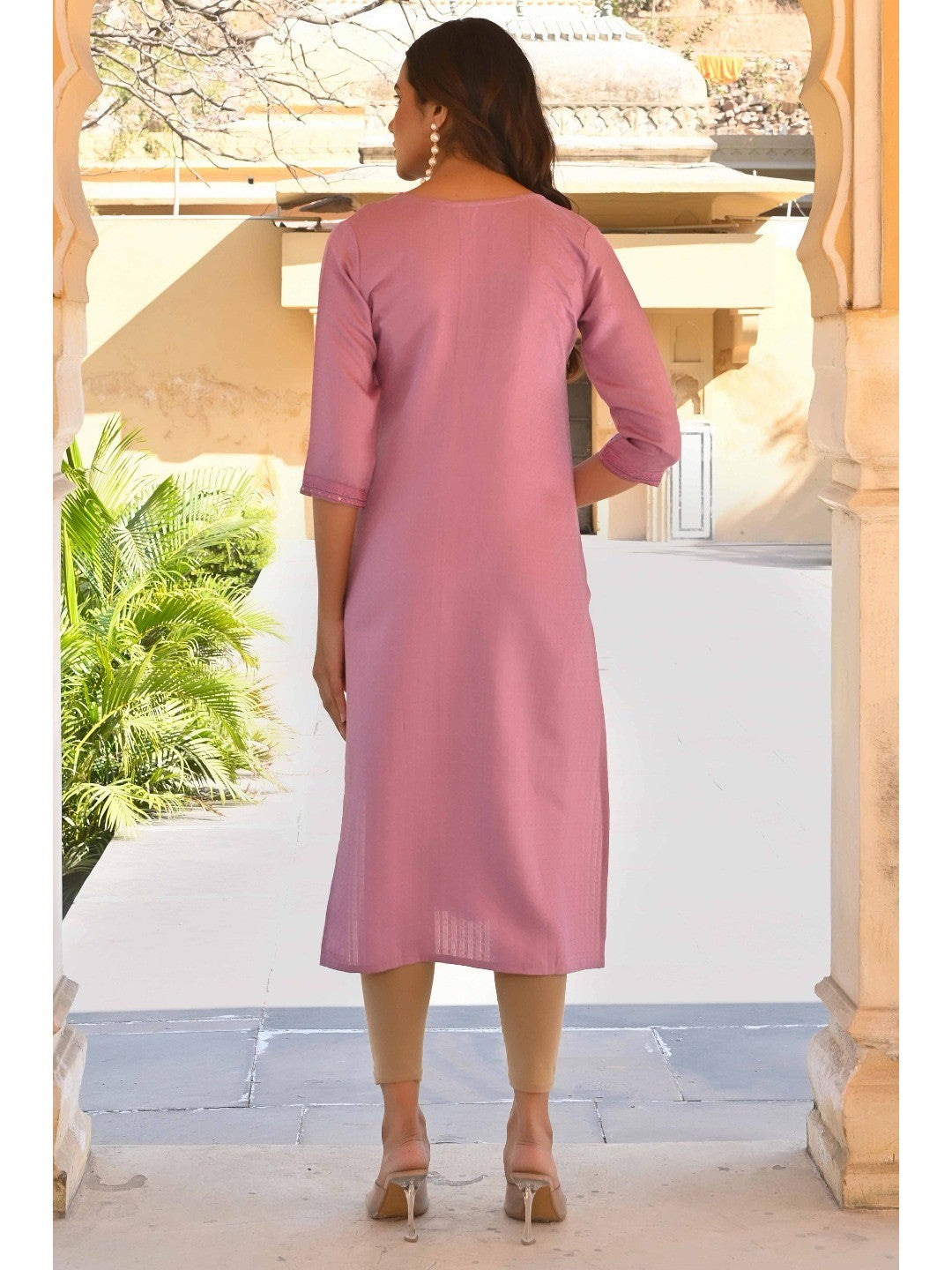 Lavender Floral Embroidered Rayon Straight Kurti - Image 4