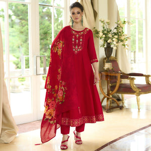 Pink Embroidered Vichitra Silk Anarkali Salwar Suit - Image 1