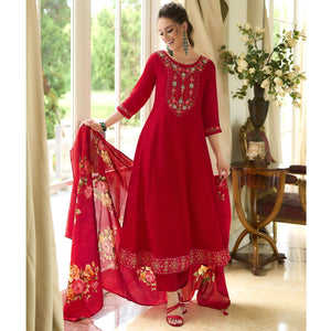 Pink Embroidered Vichitra Silk Anarkali Salwar Suit - Image 2