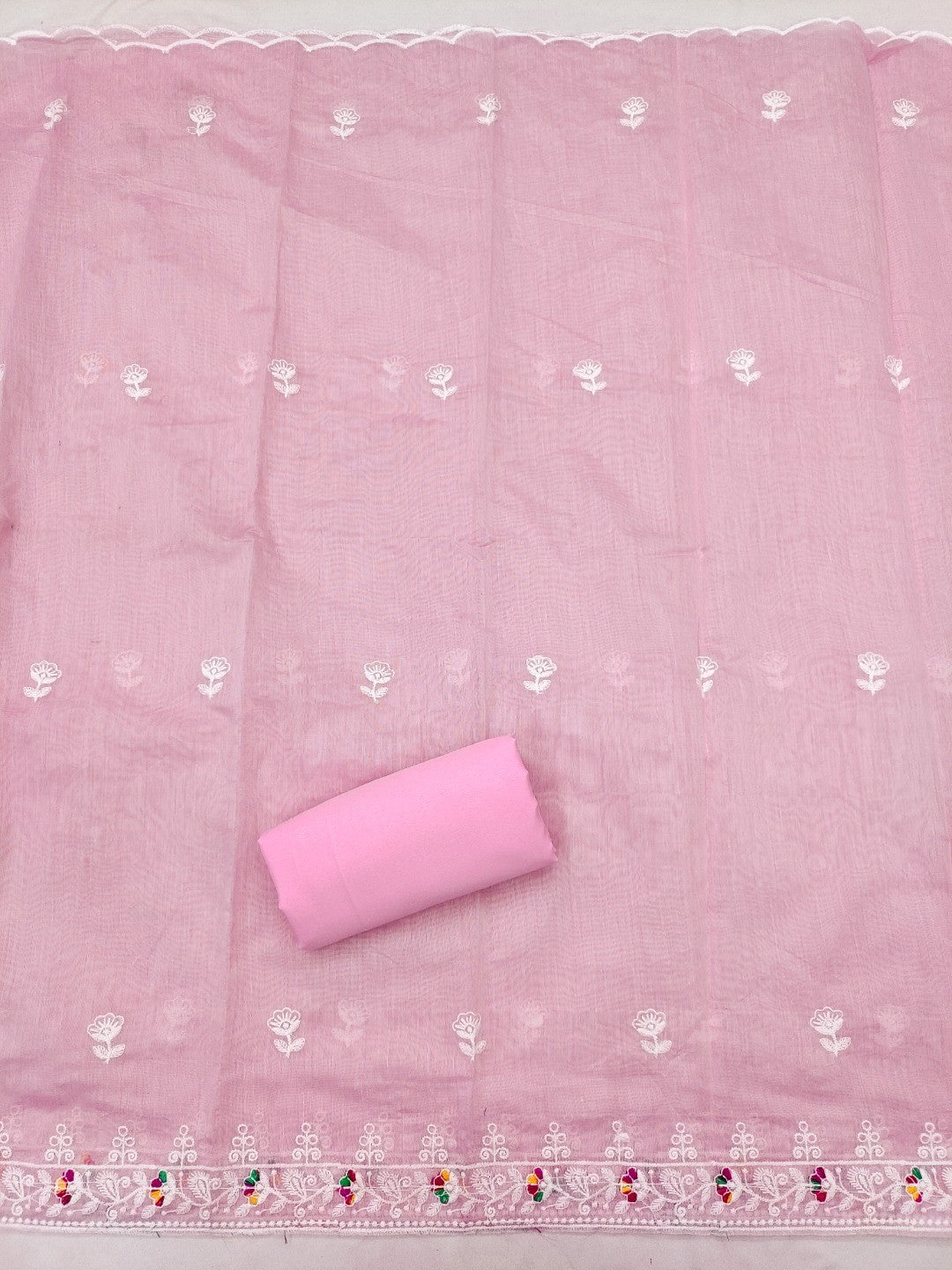 Pink Chanderi Silk Dress Material with Embroidery and Intricate Thread Detailing - Image 2