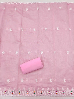 Pink Chanderi Silk Dress Material with Embroidery and Intricate Thread Detailing - Image 2