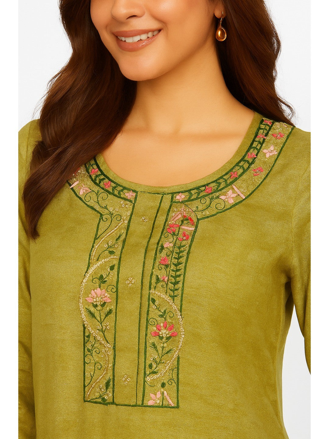 Light Green Floral Embroidered Shimmer Straight Salwar Suit - Image 2