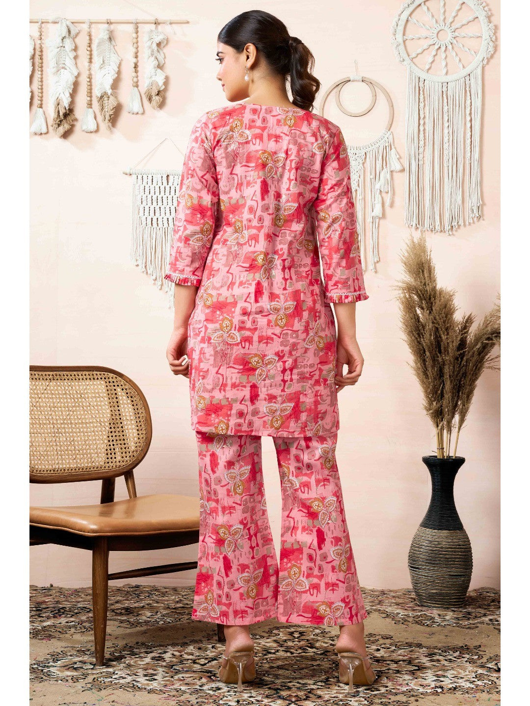 Peach Floral Printed Pure Cotton Co-ord Set - Image 3