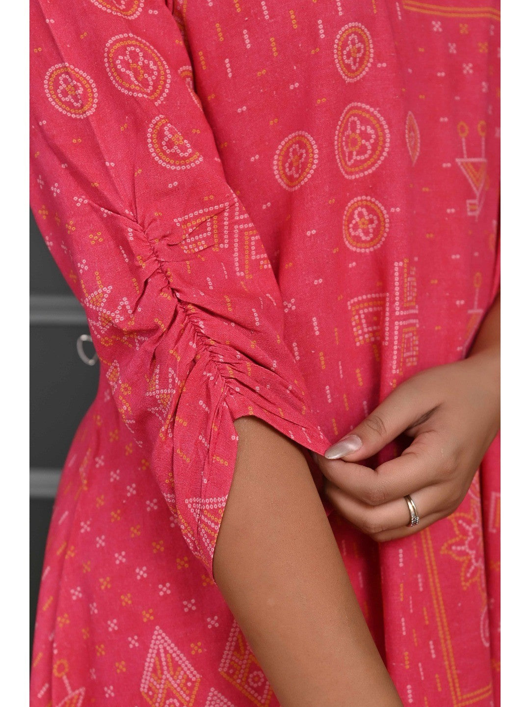 Festive-Ready Rani Pink Bandhani Printed Cotton Flex Straight Fit Co-Ord Set - Image 3