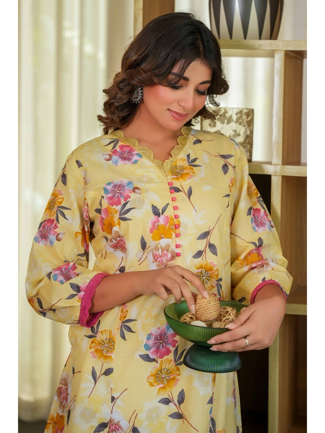 Pure Cotton Yellow Kurti with Feminine Floral Prints and Straight Cut Design - Image 7