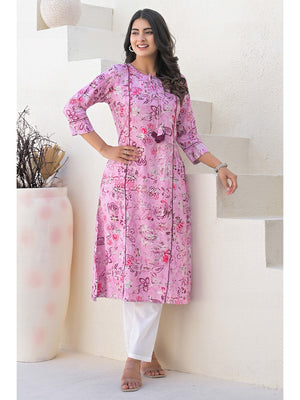 Light Purple Floral Printed Rayon A-Line Cut Kurti - Image 1