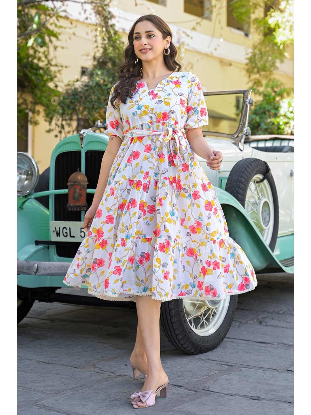 Pink Floral Printed Pure Cotton Maxi Dress - Image 1