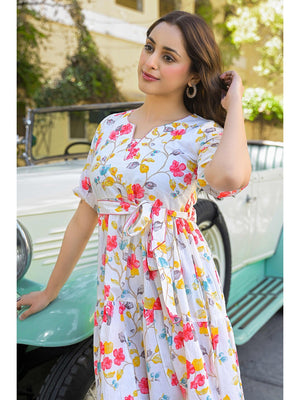 Pink Floral Printed Pure Cotton Maxi Dress - Image 2