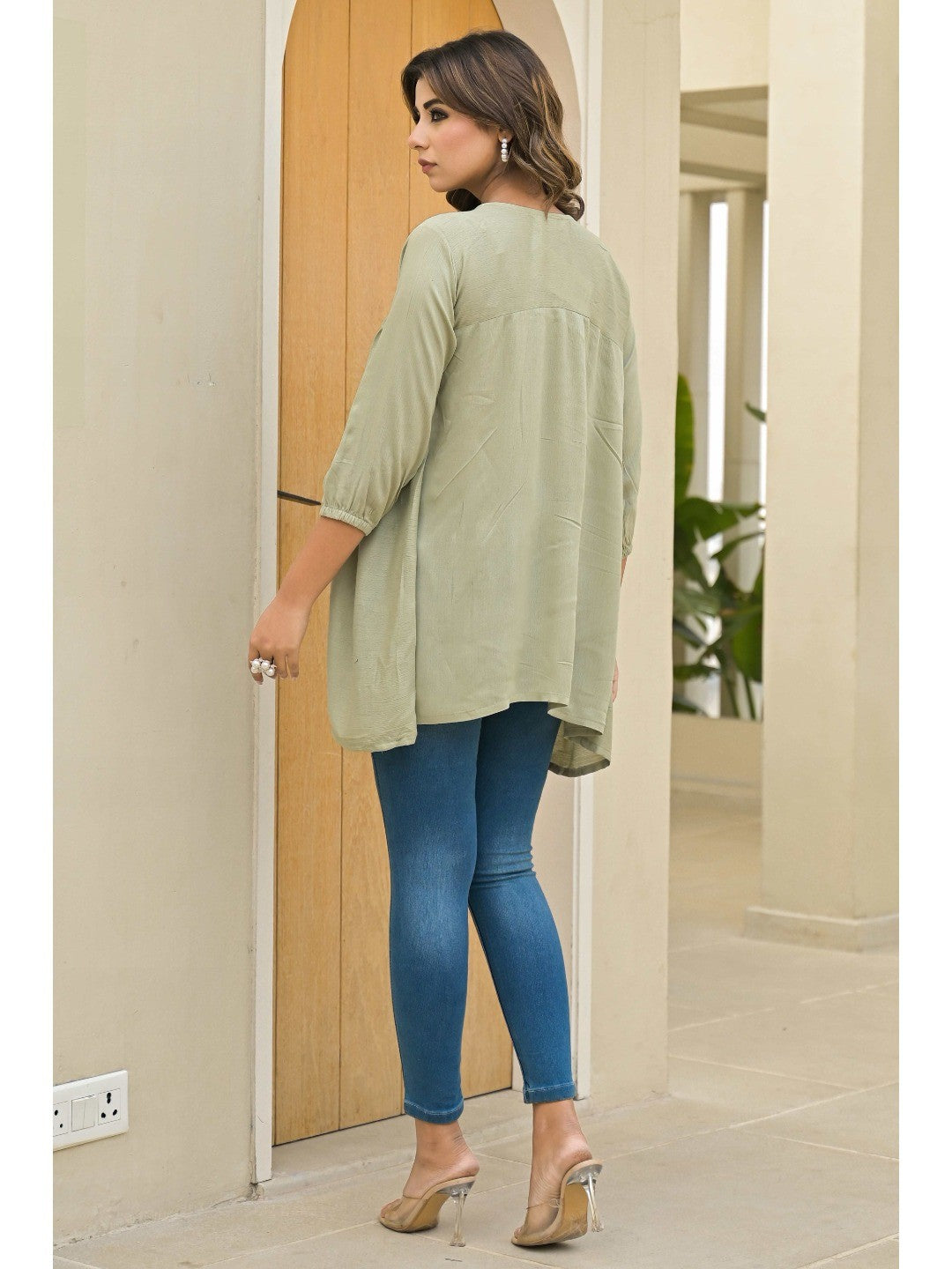 Sage Green Floral Embroidered Viscose Top - Image 6