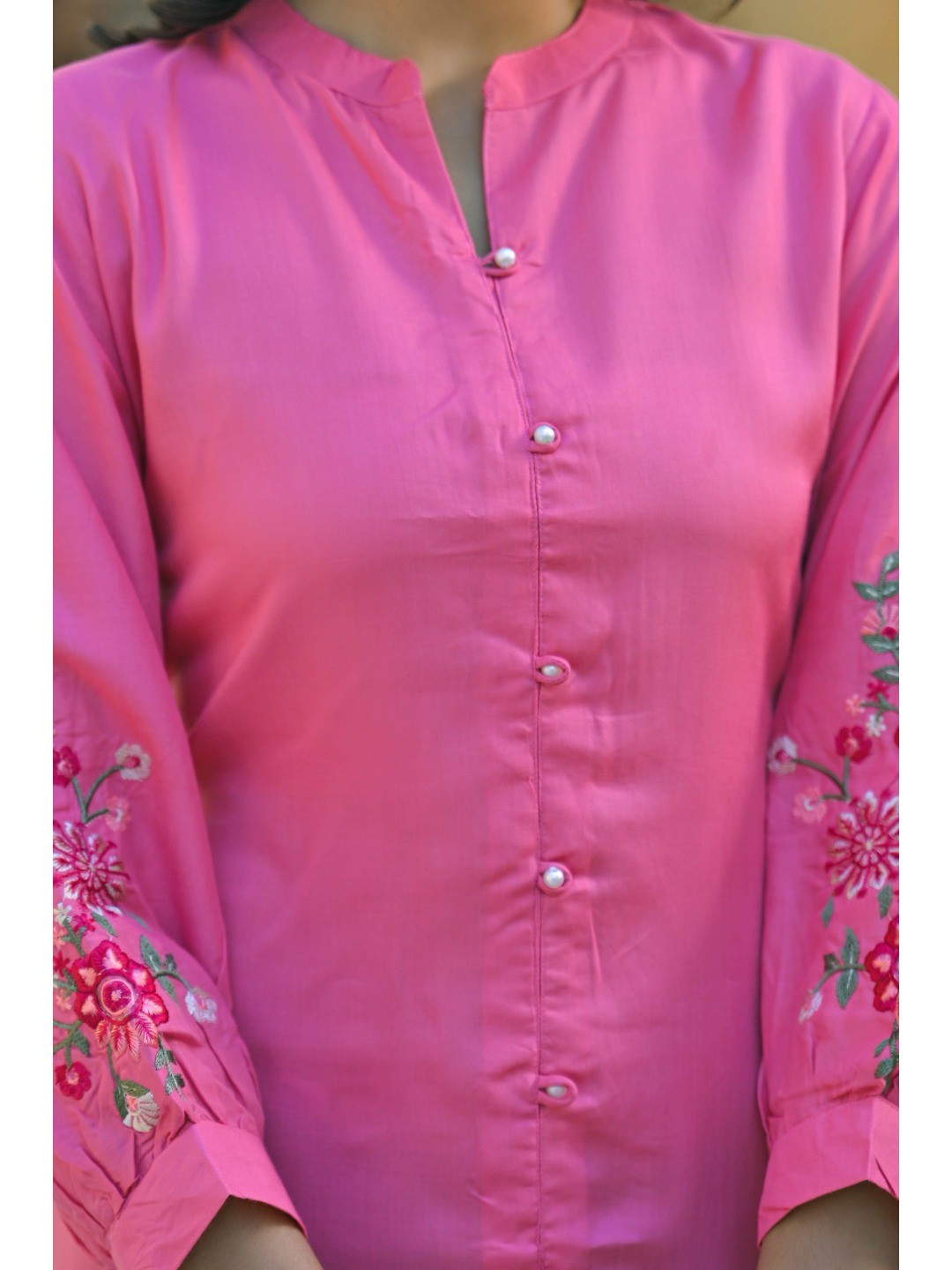 Pink Floral Embroidered Rayon Straight Top - Image 8