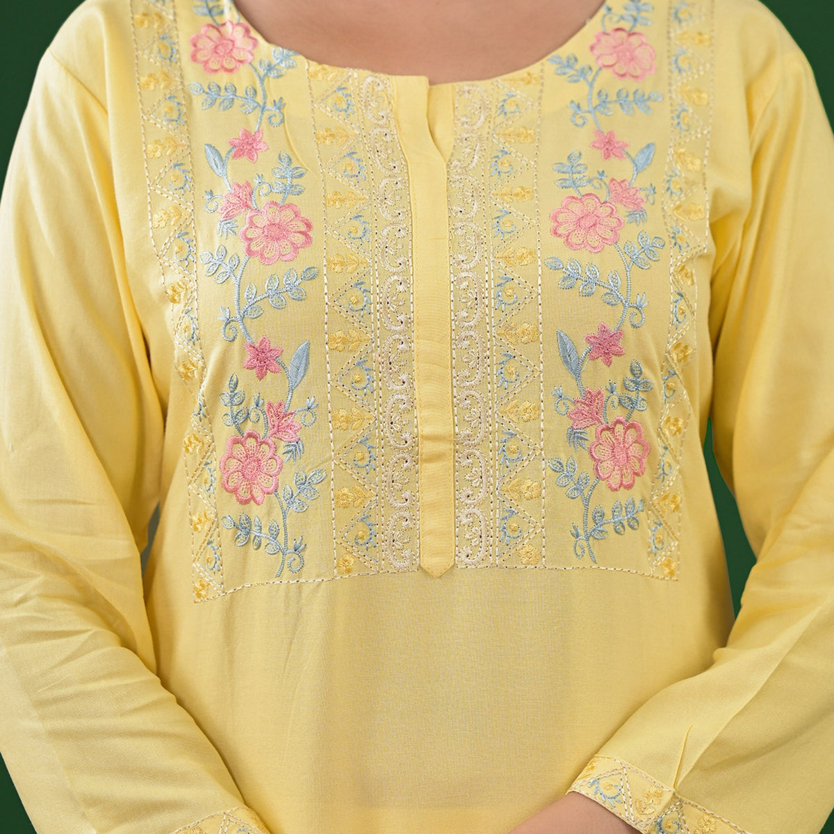 Yellow Embroidered Rayon Straight Kurti - Image 4