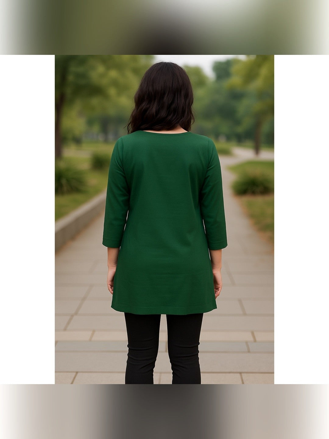 Green Yoke Embroidered Rayon Straigth Top - Image 3