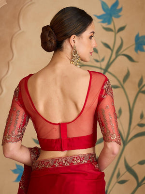 Elegant Red Georgette Saree with Embroidery and Sequin Detail - Image 2