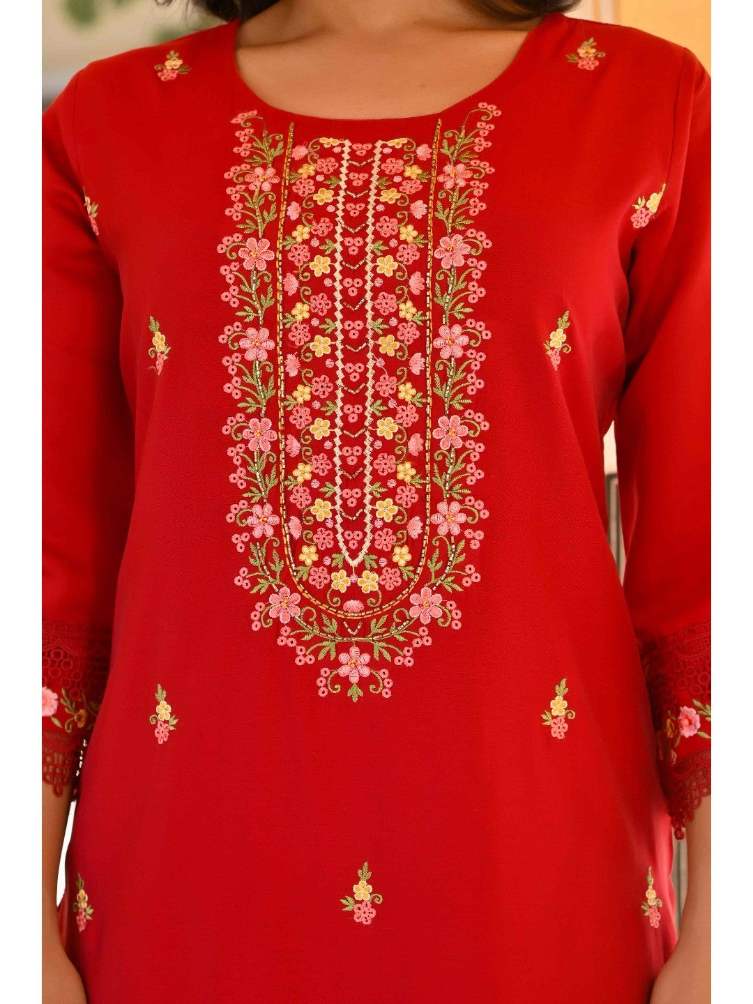 Maroon Floral Embroidered Chanderi Silk Salwar Suit - Image 5
